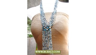 Fashion Necklace Long Braided Beads Glass Pendant
